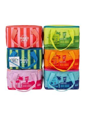 Trader Joe's Mini Insulated Tote Set of 6 NWT 2026 Solid Striped Mini Cooler